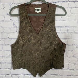 Shelli Segal Womens VTG Paisley Vest Brown M Whimsigoth Steam Punk Forest Fairy